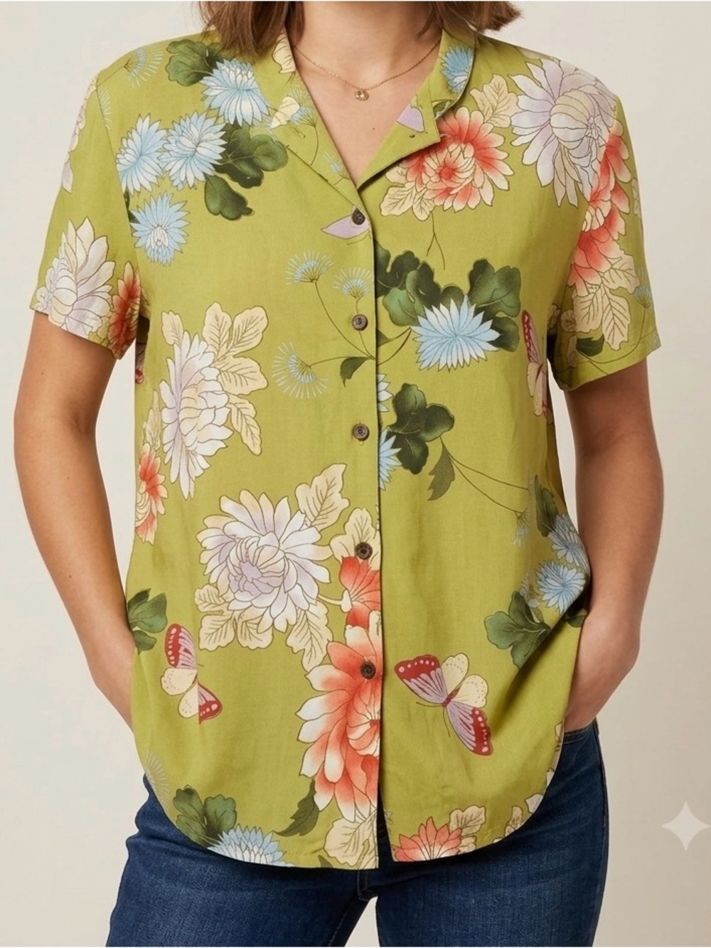 Tolani Green Floral Button-Down Shirt
